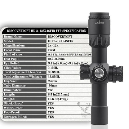 Discovery HD 2-12X24SFIR FFP-MIL rifle scope