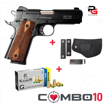 Kuzey Blank Firing Signal Gun - Black With Walnut Grip