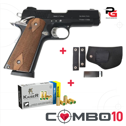 Kuzey Blank Firing Signal Gun - Black With Walnut Grip