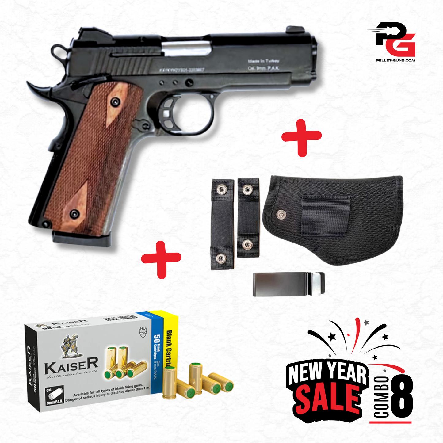 COMBO SALE - Kuzey Blank Firing Signal Gun - Black With Walnut Grip