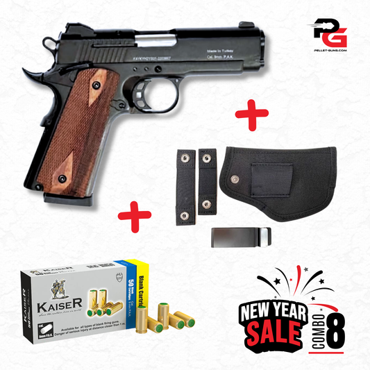 COMBO SALE - Kuzey Blank Firing Signal Gun - Black With Walnut Grip