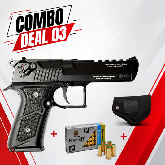 COMBO DEAL - Niksan BP44 Blank Firing Pistol 9mm P.A.K - Black (Semi & Fully Automatic Firing)