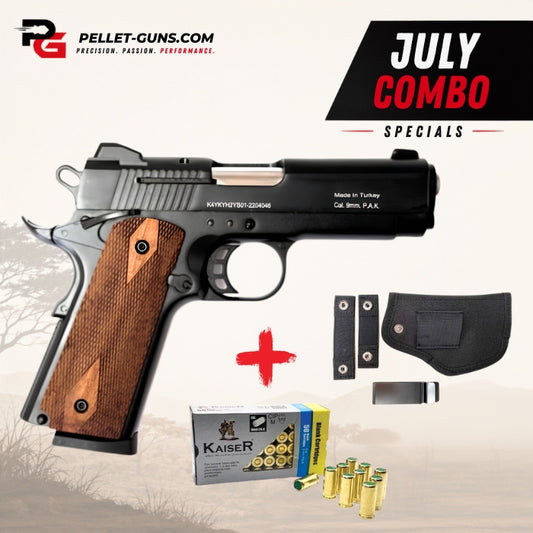 COMBO DEAL - Kuzey Blank Firing Signal Gun - Black With Walnut Grip
