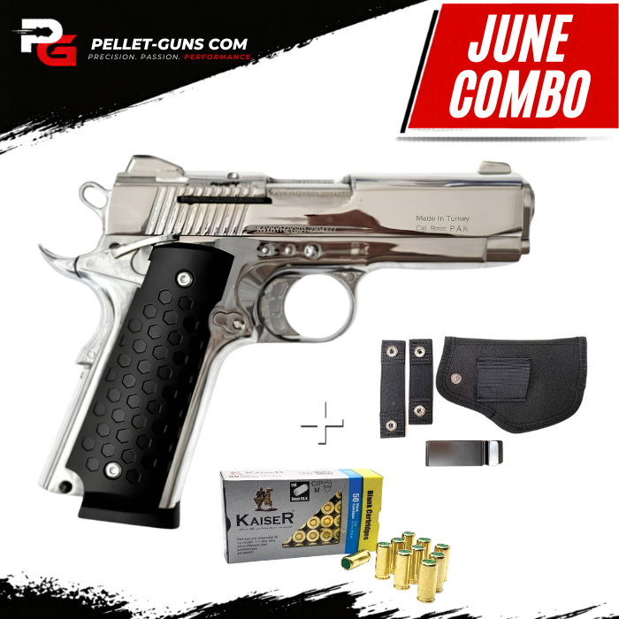 COMBO DEAL - Kuzey 911SX Blank Firing - Silver with Black Grip And Trimming