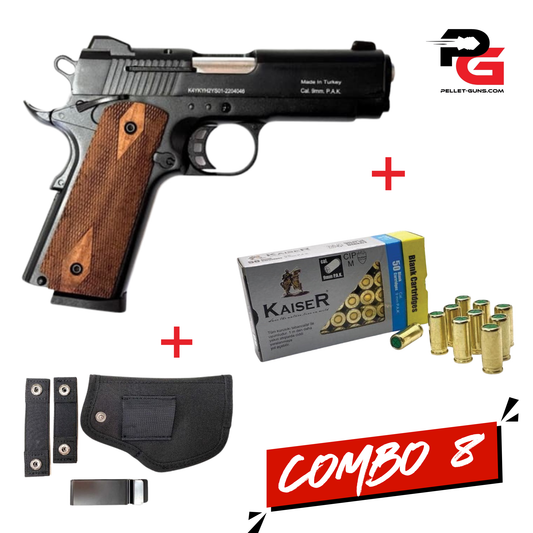 COMBO SPECIAL - Kuzey Blank Firing Signal Gun - Black With Walnut Grip