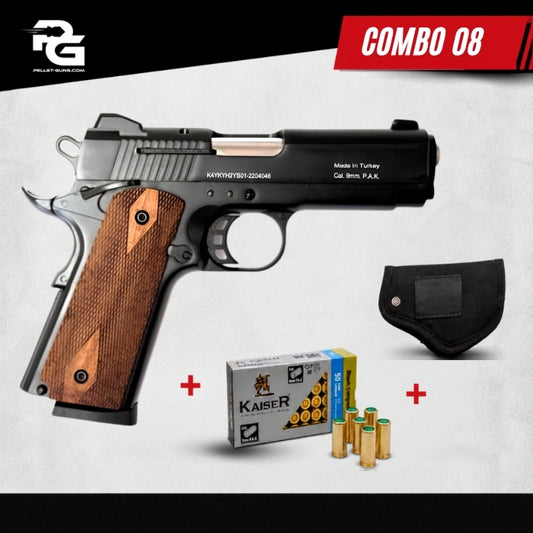 COMBO DEAL - Kuzey Blank Firing Signal Gun - Black With Walnut Grip
