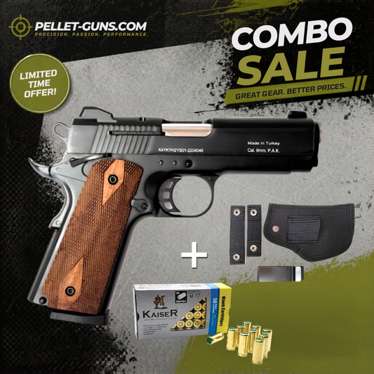 COMBO SPECIAL - Kuzey Blank Firing Signal Gun - Black With Walnut Grip