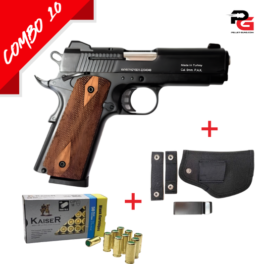 COMBO SPECIAL - Kuzey Blank Firing Signal Gun - Black With Walnut Grip