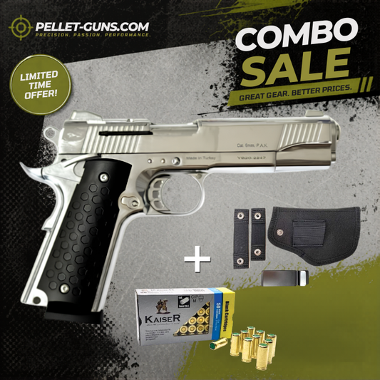 COMBO SPECIAL - Kuzey 911 blank 9mm PAK - chrome with chrome trim and black grip