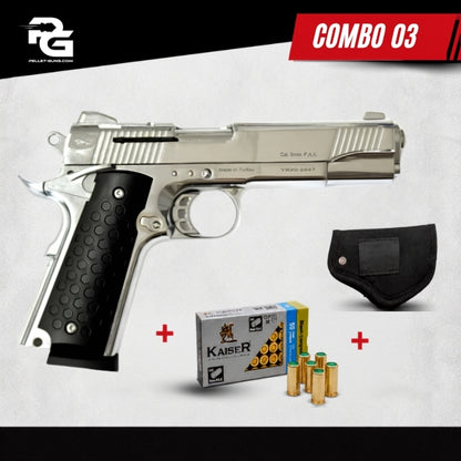 COMBO DEAL - Kuzey 911 blank 9mm PAK - chrome with chrome trim and black grip
