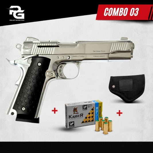 COMBO DEAL - Kuzey 911 blank 9mm PAK - chrome with chrome trim and black grip