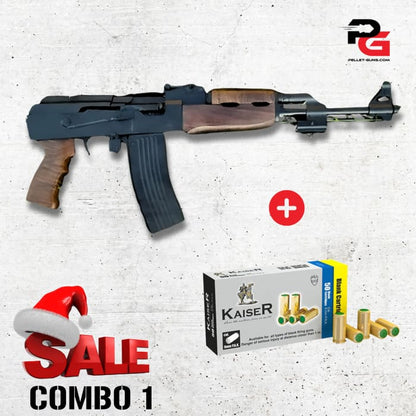 COMBO SPECIAL - AK 47 Short 9mm PAK Blank Firing Gun Wooden