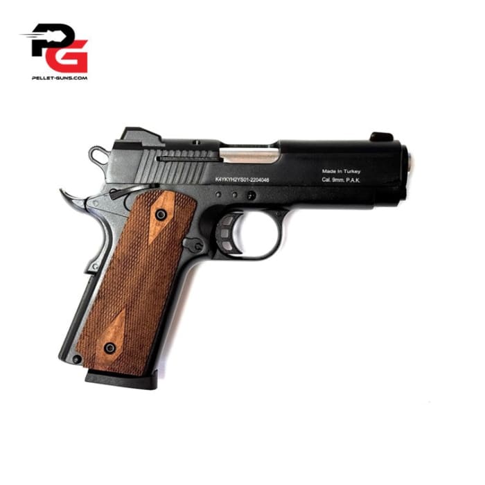 Kuzey Blank Firing Signal Gun - Black With Walnut Grip