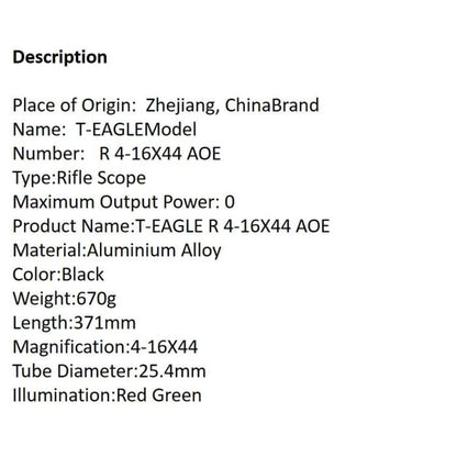 T-EAGLE R 4-16X44 AOE HK Rifle Scope - T-Eagle Rifle Scopes